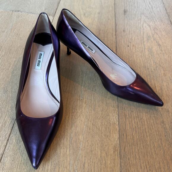Miu Miu Purple Leather Pointed Toe Pumps - Italian Designer Heels US 8.5 EU 39 - Picture 2 of 12